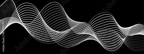 Elegant Abstract White Wave Lines Flowing Smoothly Across a Deep Black Background, Creating a Minimalist and Modern Contrast.

