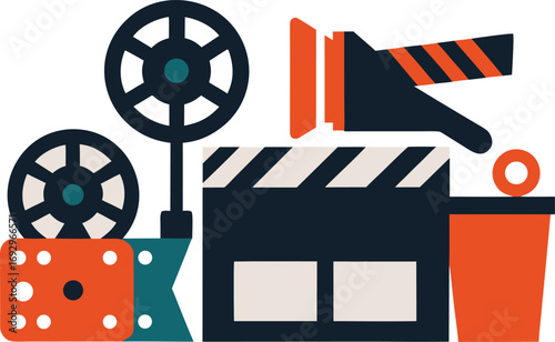 Film festival icons collection vector illustration clapperboard reel dice and more eps scalable