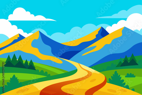 Scenic landscape with mountains and road