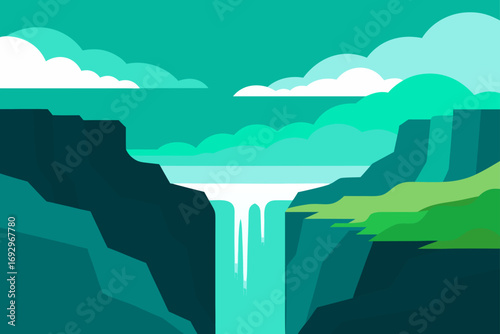 Illustration of a waterfall and cliffs view