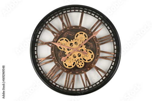Antique clock. Mechanical wall clock.