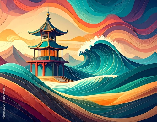 Colorful Asian inspired landscape