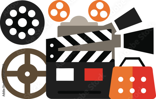 Vector film festival icons collection clapperboard film camera reel movie elements eps