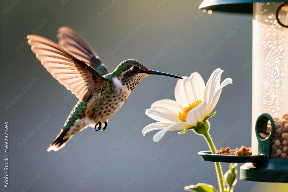 Fototapeta premium Hummingbird feeding on flower garden nature photography close-up beauty