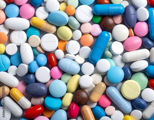 Colorful assortment of various pills and capsules