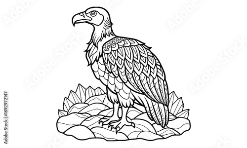 Vulture Kids t shirt design silhouette and vector line art, Detailed High-Quality Line Art, Suitable for Adult Coloring Books, Stress Relief, Relaxation, and Printable Art Therapy Projects.