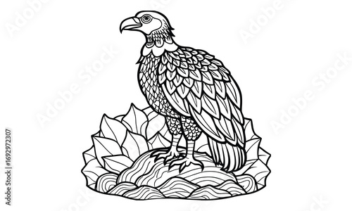Vulture Kids t shirt design silhouette and vector line art, Detailed High-Quality Line Art, Suitable for Adult Coloring Books, Stress Relief, Relaxation, and Printable Art Therapy Projects.