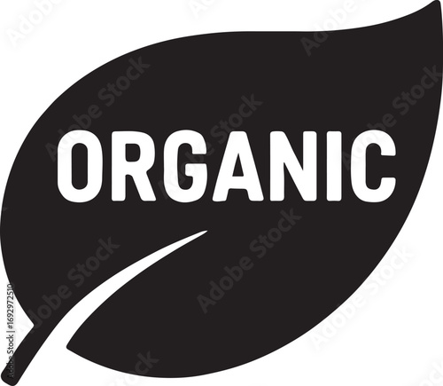 Organic food label icon vector, natural product illustration, healthy eating, EPS silhouette design.