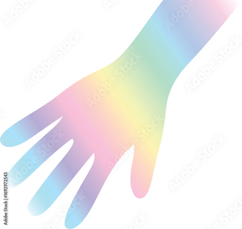Stylized hand icon with a smooth pastel rainbow gradient, symbolizing inclusivity, creativity, support, and connection. Ideal for LGBTQ+ content, design apps, or social visuals.