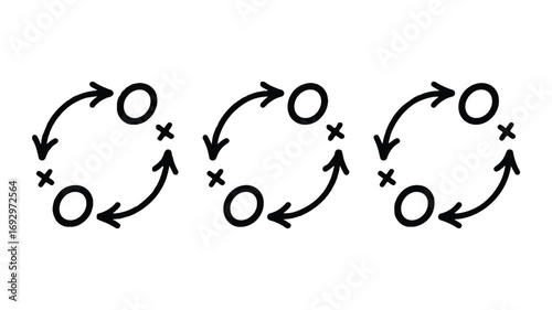 Minimalist black and white strategy diagram with geometric elements