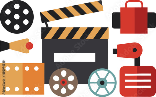 Film festival icons collection vector illustration scalable eps clapperboard film reel camera light