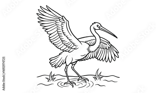 Stork Kids t shirt design silhouette and vector line art, Detailed High-Quality Line Art, Suitable for Adult Coloring Books, Stress Relief, Relaxation, and Printable Art Therapy Projects.