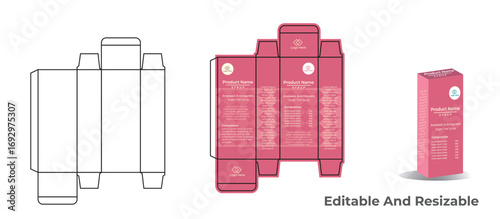 Box die cut, medicine Packaging Die line Template Medicine Box Vector ,die line design, box design Vector cardboard packaging template for branding, vector illustration
