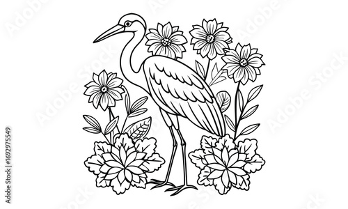 Stork Kids t shirt design silhouette and vector line art, Detailed High-Quality Line Art, Suitable for Adult Coloring Books, Stress Relief, Relaxation, and Printable Art Therapy Projects.