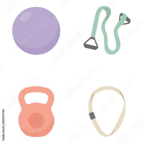 A collection of four different fitness equipment items arranged in a grid on a white background.