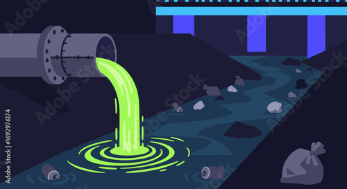 Water pollution caused by chemical factory waste dumping