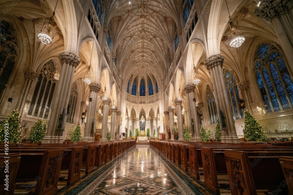 Fototapeta premium St. Patrick's cathedral interior showing christmas decorations and marble floor