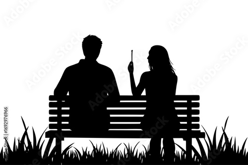 Vector art of silhouette of a couple sitting on a bench, enjoying a quiet moment together