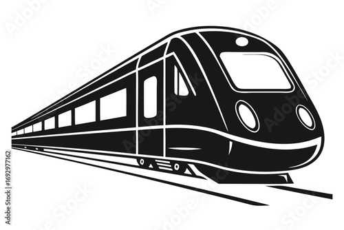 Vector art of a sleek black white illustration of a modern highspeed train
