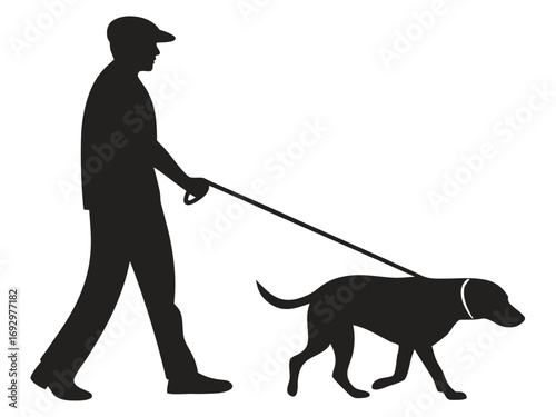Vector art of silhouette of a man walking a dog on a leash, a sense of companionship