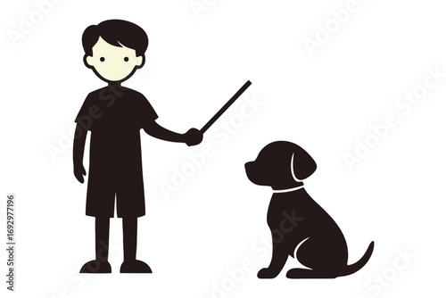 Illustration of a person training a dog a stick