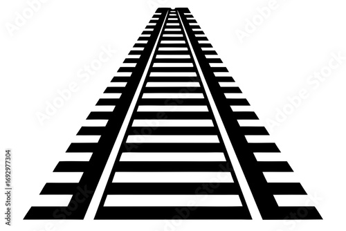 Vector art of a black white illustration of a railway track receding into the distance