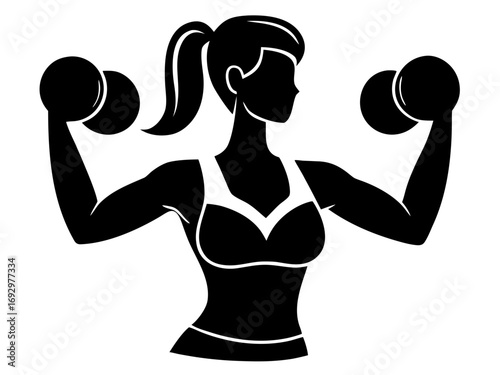 Illustration of a strong woman lifting dumbbells for fitness concept