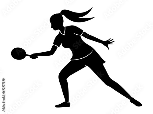 Vector art of silhouette of a female table tennis player ready to hit the ball