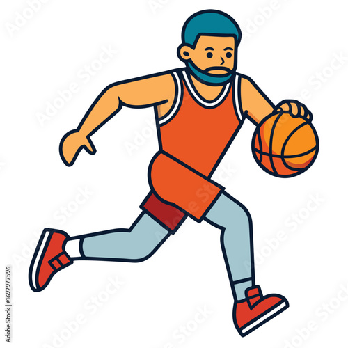Illustration of a basketball player dribbling the ball on a white background, vector design isolated on white background
