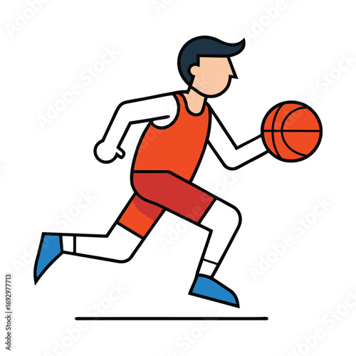 Illustration of a basketball player dribbling the ball on a white background, vector design isolated on white background