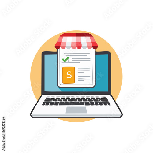 E-commerce on laptop with shopping cart on screen