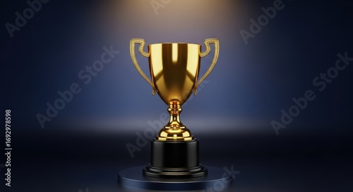 Golden Trophy Cup on Pedestal, Award and Achievement Concept