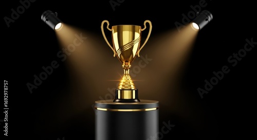 Golden Trophy on a Podium, Award Ceremony Concept