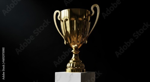 Golden Trophy on Marble Pedestal, Award and Achievement Concept