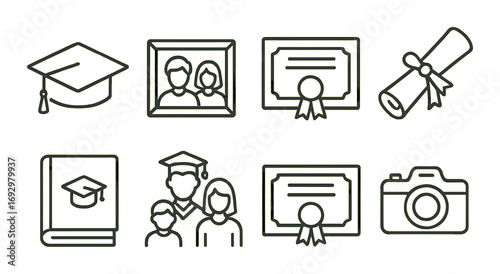Education and graduation icon set with certificate and family portrait
