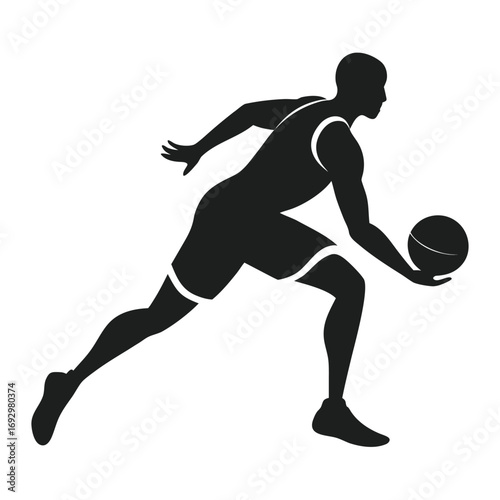 Silhouette of a basketball player dribbling the ball isolated on white background for sports concept design