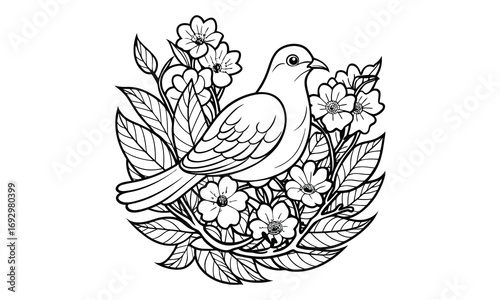 Dove Kids t shirt design silhouette and vector line art, Detailed Line Art, Perfect for Relaxation and Stress Relief, Great for Adult Coloring Books or Printable Art Therapy Activities.