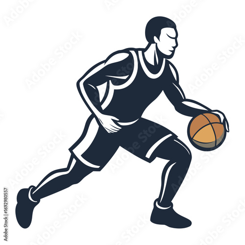 Illustration of a basketball player dribbling the ball isolated on white background for sports concept design
