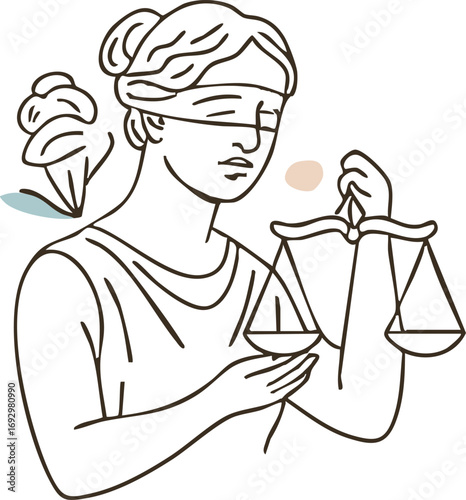 of Lady Justice, depicted blindfolded and holding balanced scales, with abstract pastel accents for a modern artistic touch.