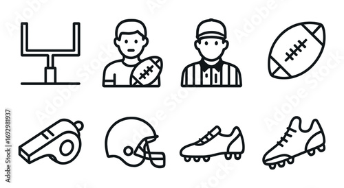 American football icon set: players, equipment, and symbols illustrated