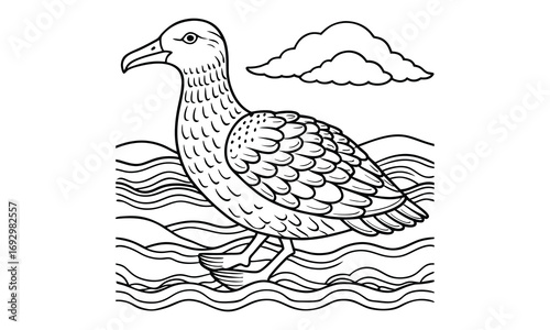 Albatross Kids t shirt design silhouette and vector line art, Detailed High-Quality Line Art, Suitable for Adult Coloring Books, Stress Relief, Relaxation, and Printable Art Therapy Projects.