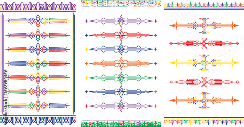 Colorful decorative borders and dividers geometric patterns