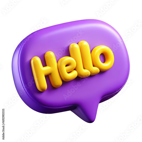 3d cartoon speech bubble saying hello isolated on a transparent background plustic