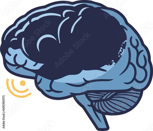 Illustration Vector of Human Brain with Transmission Waves Abstract Design in Modern Style Blue Tones for Science or Medical Applications