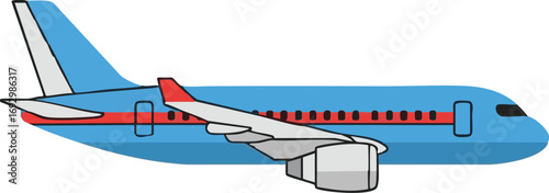 Modern Airplane Vector Illustration Commercial Aircraft in Blue and Red Colors