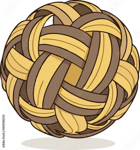 Sepak Takraw Ball Vector Illustration Woven Sphere Design in Brown and Tan Colors