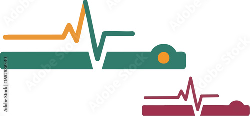 Medical Vector Icon Set with Heartbeat Signal in Modern Style Green Orange and Red Colors