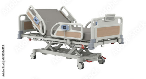 3d hospital bed with adjustable features and medical equipment