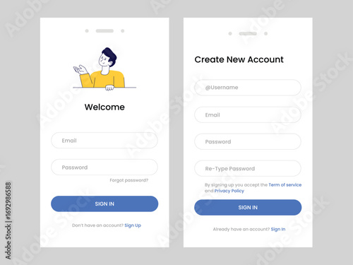 Sign in sign up mobile app login and register verification ui ux elements vector