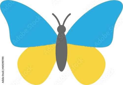 Butterfly Vector Illustration in Blue and Yellow Two Tone Palette Minimalist Insect Design